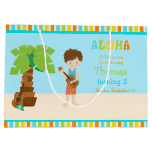 Aloha Brunette Boy Thank You Large Gift Bag