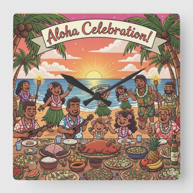 Aloha Celebration Square Wall Clock (Front)