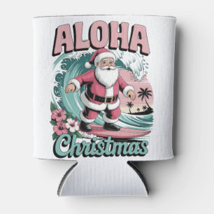 Aloha Christmas Hawaii Santa Surfing Tropical Can Cooler