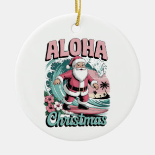 Aloha Christmas Hawaii Santa Surfing Tropical Ceramic Tree Decoration