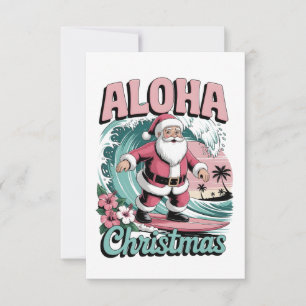 Aloha Christmas Hawaii Santa Surfing Tropical  Thank You Card
