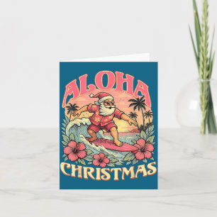 Aloha Christmas Santa Claus Surfing Hawaiian Mele  Card