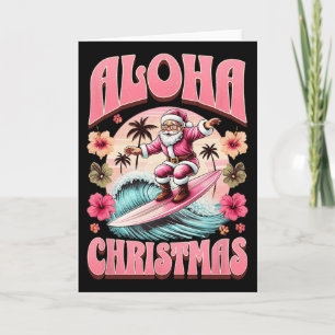 Aloha Christmas Santa Claus Surfing Hawaiian Mele Card