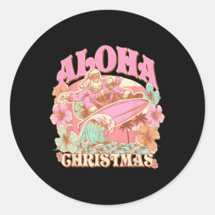 Aloha Christmas Santa Claus Surfing Hawaiian Mele  Classic Round Sticker