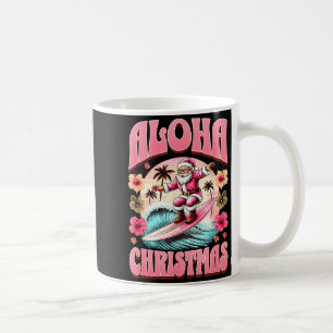 Aloha Christmas Santa Claus Surfing Hawaiian Mele  Coffee Mug