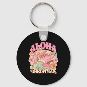 Aloha Christmas Santa Claus Surfing Hawaiian Mele  Key Ring