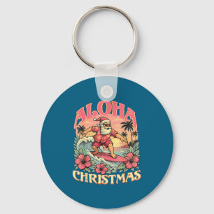 Aloha Christmas Santa Claus Surfing Hawaiian Mele Key Ring