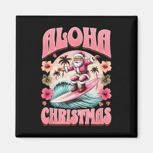 Aloha Christmas Santa Claus Surfing Hawaiian Mele  Magnet