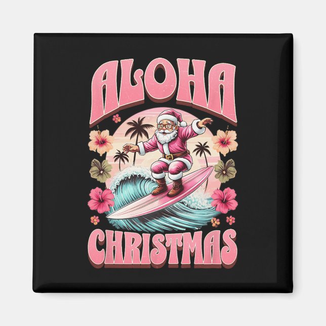 Aloha Christmas Santa Claus Surfing Hawaiian Mele  Magnet (Front)