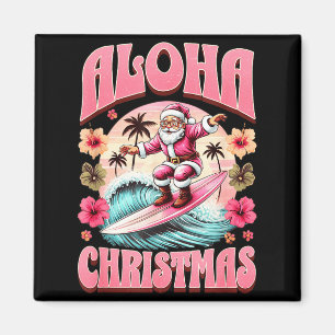 Aloha Christmas Santa Claus Surfing Hawaiian Mele Magnet