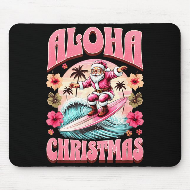 Aloha Christmas Santa Claus Surfing Hawaiian Mele  Mouse Pad (Front)