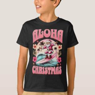 Aloha Christmas Santa Claus Surfing Hawaiian Mele T-Shirt