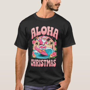 Aloha Christmas Santa Claus Surfing Hawaiian Mele T-Shirt
