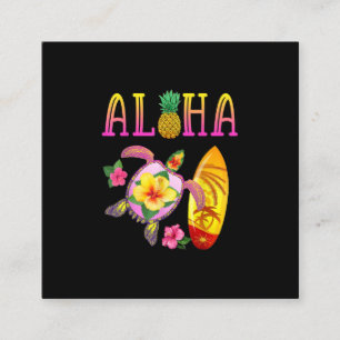 Aloha Cool Kawaii Turtle Surfboard Hawaiian Turtle Square Business Card