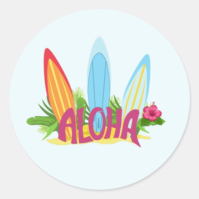 Aloha Cool Surfing Boars on the Beach  Classic Round Sticker (Front)