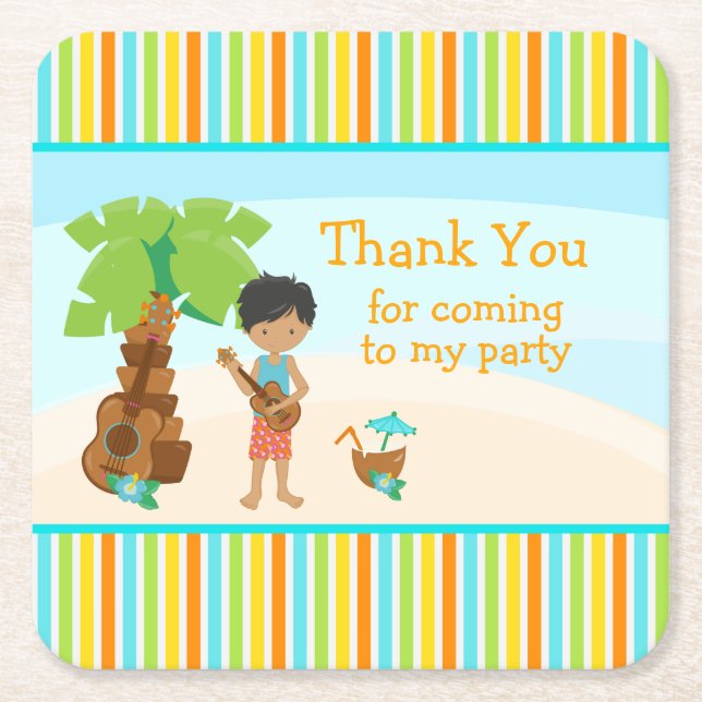 Aloha Cute African American 'Thank you for coming' Square Paper Coaster (Front)