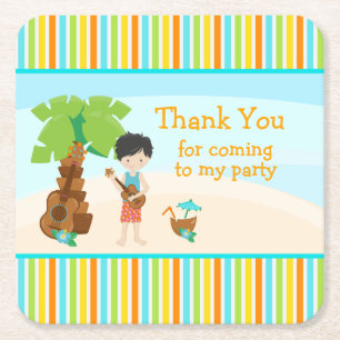 Aloha Cute Black Hair 'Thank you for coming' Square Paper Coaster
