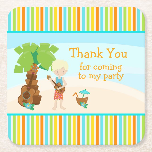 Aloha Cute Blonde Hair 'Thank you for coming' Square Paper Coaster (Front)