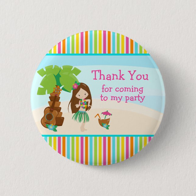 Aloha Cute Brown Hair Girl 'Thank you for coming' 6 Cm Round Badge (Front)