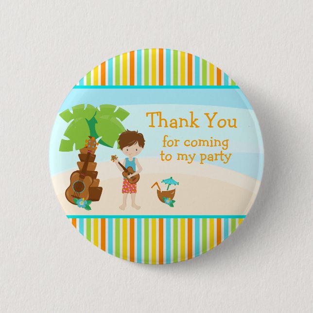 Aloha Cute Brown Hair 'Thank you for coming' 6 Cm Round Badge (Front)