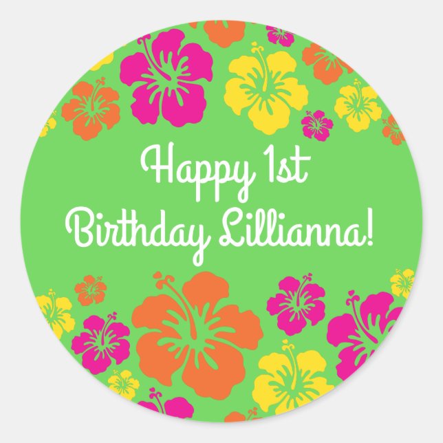 Aloha Cute Hawaiian Kid's Birthday Party Classic Round Sticker (Front)