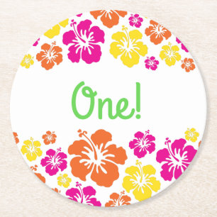 Aloha Cute Hawaiian Kid's Birthday Party Round Paper Coaster
