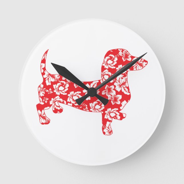 Aloha Doxie Dachshund Round Clock (Front)