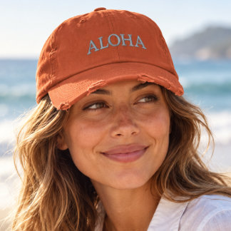 Aloha Embroidered Distressed Terracotta Hat
