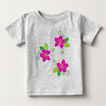 Aloha Embroidered Look Pink Hawaiian Flower