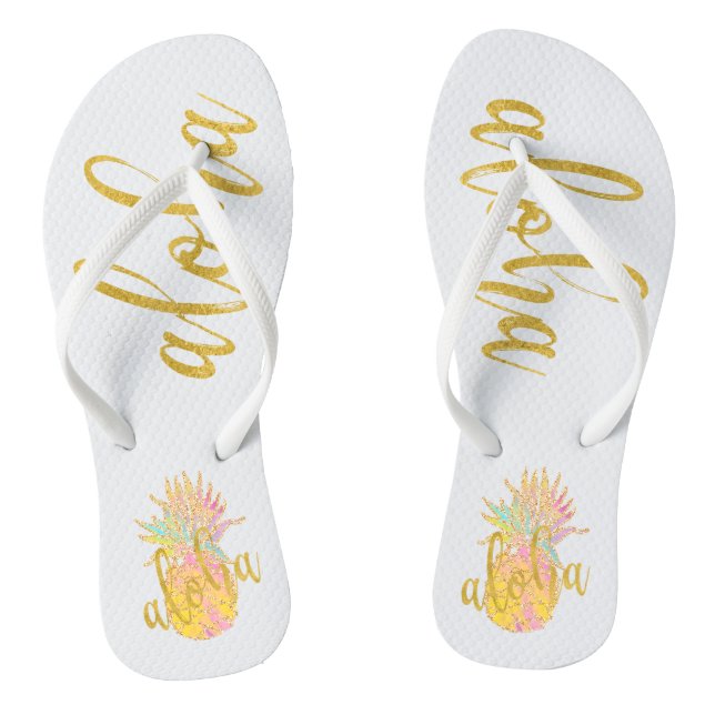 Aloha fancy faux gold glitter pastel pineapple jandals (Footbed)