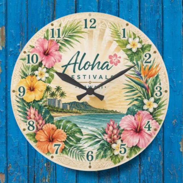  Aloha Festivals Hawaii Tropical Beach Floral  Large Clock (Creator Uploaded)