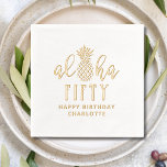 Aloha Fifty 50th Birthday Floral Personalised Name Foil Napkins<br><div class="desc">Aloha Fifty 50th Birthday Floral Personalised Name Real Foil Stamped Paper Napkins features the text "Aloha Fifty" accented with atropical pineapple with "Happy Birthday" and your personalised name below in modern calligraphy script typography. Perfect for fiftieth birthday parties. Created by Evco Studio www.zazzle.com/store/evcostudio</div>