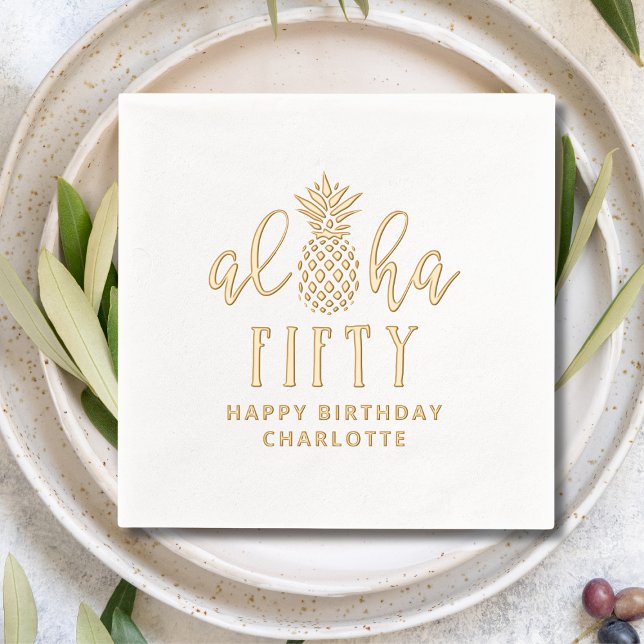 Aloha Fifty 50th Birthday Floral Personalised Name Foil Napkins (Creator Uploaded)