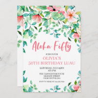 Aloha Fifty Tropical 50th Luau Birthday Invitation