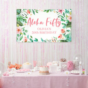 Aloha Fifty Tropical Luau 50th Birthday Banner