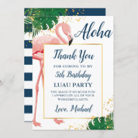 Aloha Flamingo Blue Gold Tropical Birthday