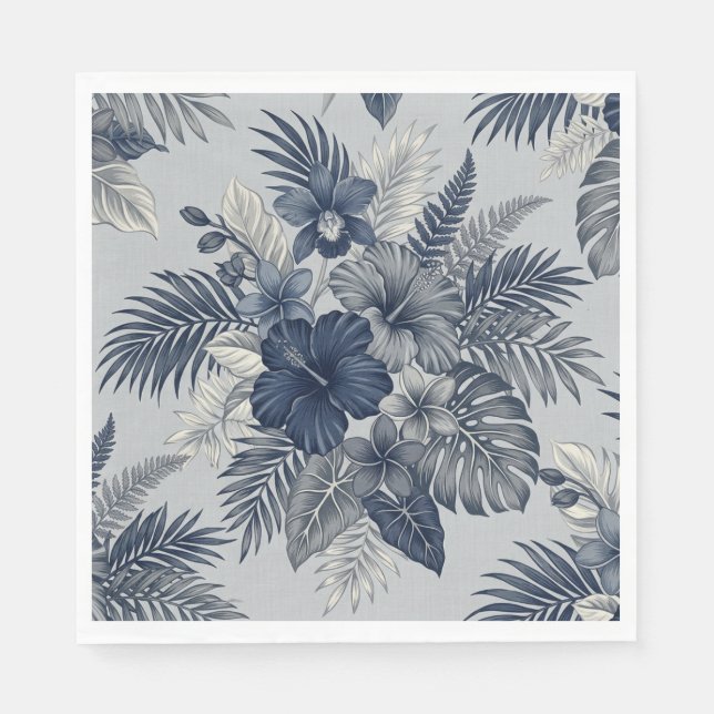Aloha Floral Bloom Blue & Grey Napkin (Front)