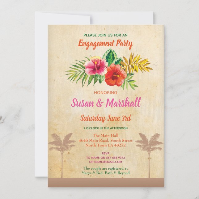 Aloha Floral Engagement Invite Vintage Luau (Front)