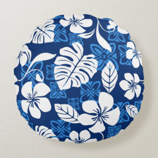 ALOHA FRIDAY PATTERN IN BLUE ROUND CUSHION