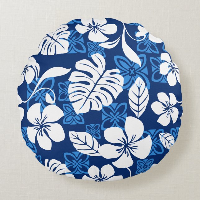 ALOHA FRIDAY PATTERN IN BLUE ROUND CUSHION (Front)