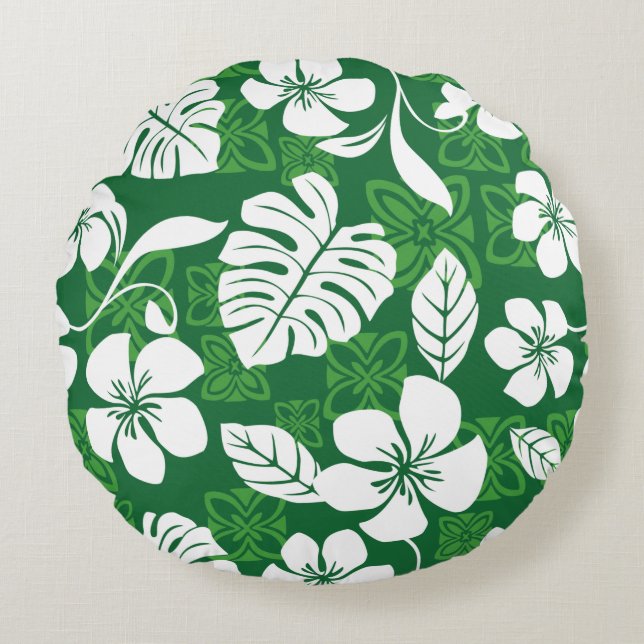 ALOHA FRIDAY PATTERN IN GREEN ROUND CUSHION (Front)