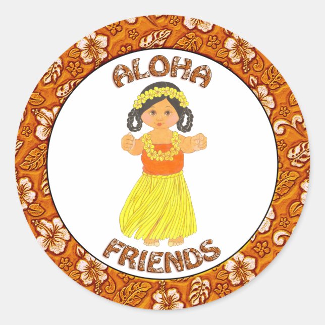 Aloha Friends ~ Hawaii ~ Hawaiian Girl Stickers (Front)