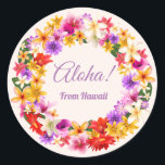 Aloha! From Hawaii Classic Round Sticker<br><div class="desc">Aloha is a joyful greeting wearing the special Hawaiian fragrance of colourful flowers. Customise this floral wreath with your own text and create a unique sticker for any occasion.</div>