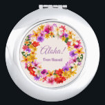 Aloha! From Hawaii Compact Mirror<br><div class="desc">Aloha is a joyful greeting wearing the special Hawaiian fragrance of colourful flowers. Customise this floral wreath with your own text and create a unique favour for any occasion.</div>
