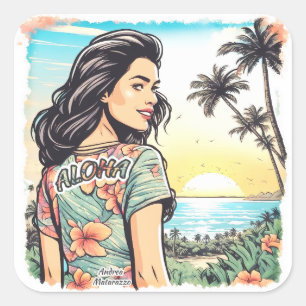 Aloha Girl Square Sticker