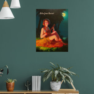 Aloha Girl with Ukulele (text customisable) Poster