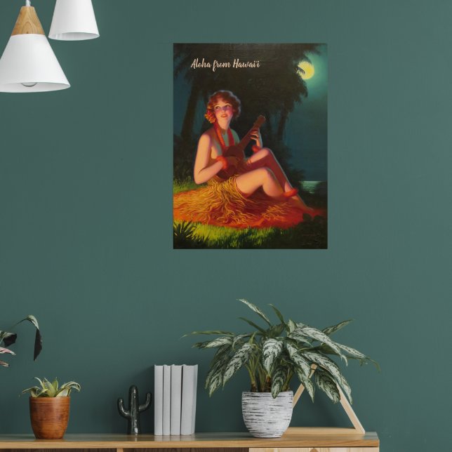 Aloha Girl with Ukulele (text customisable) Poster (Living Room 1)