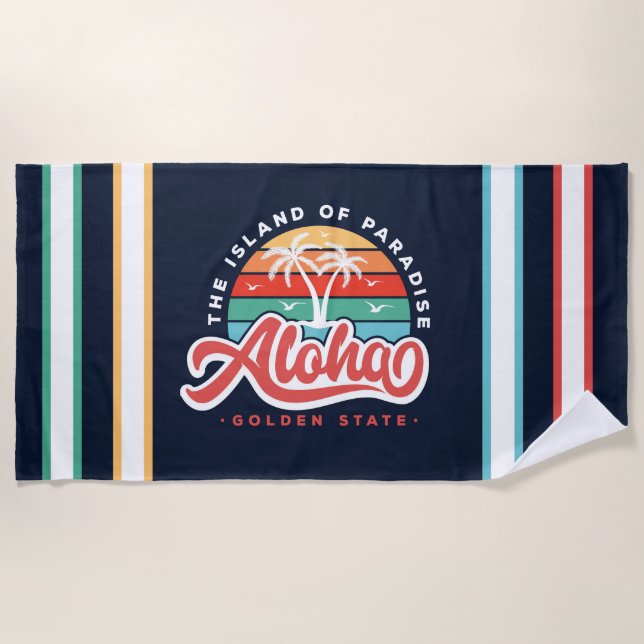 Aloha Golden State Hawaii Beach Towel (Front)