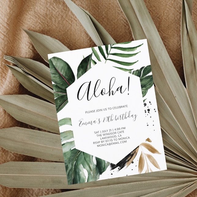 Aloha Greenery Tropical Birthday Party Invitation Postcard (Creator Uploaded)