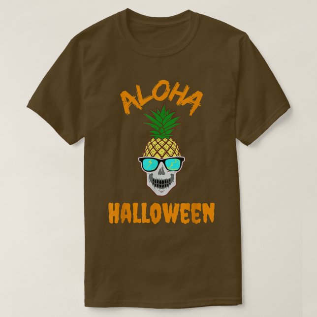 Aloha Halloween Cool Pineapple Skeleton w Sunglass T-Shirt (Design Front)